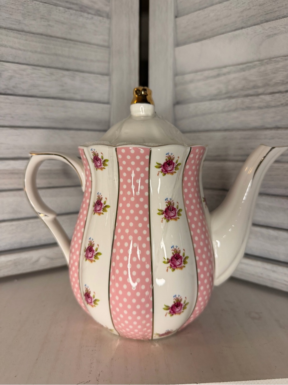 Pink Floral Polka Dot Ceramic Teapot Grace Teaware